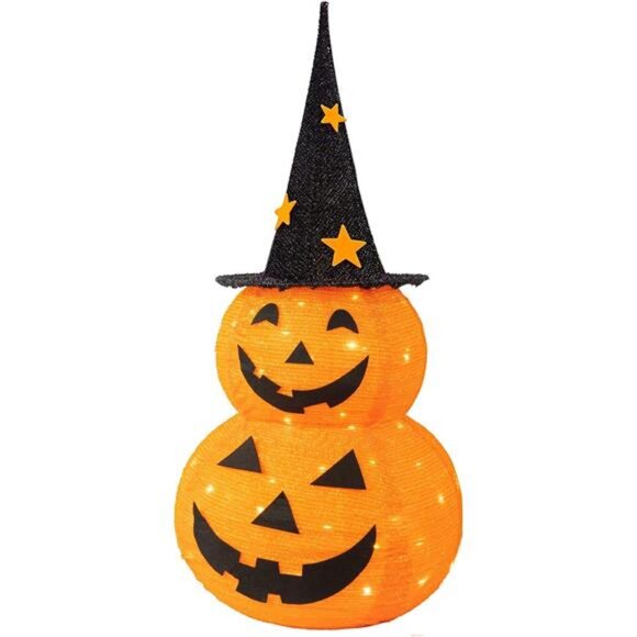 Halloween Decor, 3 FT Pop Up Collapsible Pumpkin, Pre-Lit 50 LED Lighted Pupmkin - Picture 1 of 8